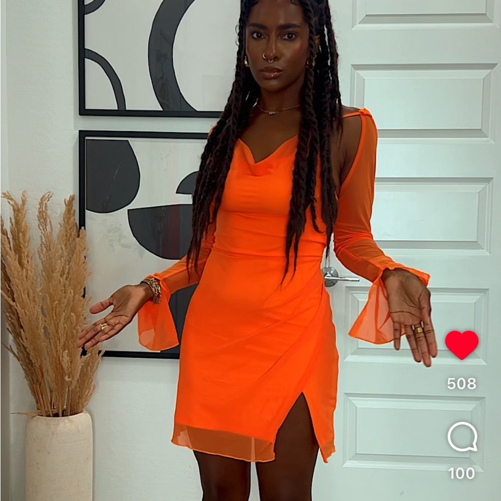 SHEIN Vibrant Orange Asymmetrical Dress